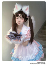 手作毛绒兽耳兽尾套装万圣节装扮狐狸耳朵cosplay兽装兽爪道具
