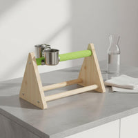 Solid Wood Desktop Bird Perch with Feeding Cups Interactive Platform Triangle Bird Stand Rough Surface for Small Parrots