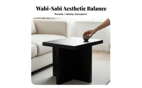 Wabi-Sabi aesthetic Square Mortise and Tenon Table Minimalist Design Sofa-Side Table Sturdy Construction Nightstand Wood Grain Finish for Apartment Dwellers, Homeowners, Students, Living Room, Balcony, Bedroom, Office