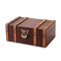 Wooden Keepsake Box with Hinged Lid Rustic Wooden Box with Hinged Lid Antique-Themed Storage Chest for Vanity, Desk, Shelf
