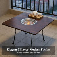 Chinese Design Low Table with Built-in Grill Foldable Design Household Furniture Integrated Heater Floor Desk Portable for Tea Lovers, Home Entertainers, Balcony, Indoor Gatherings, Bay Window, Living Room
