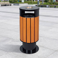 Outdoor Trash Bin Wood-Look Trash Bin with Interior Liner Weather-Resistant for Property Managers