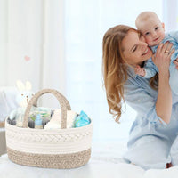 Braided Cotton Rope Basket Loop Handles Woven Storage Basket Striped Lining Neutral Tones