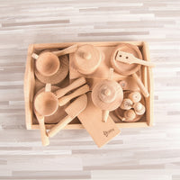 Toy Kitchen Set with Tray Wood Wooden Cooking Toy Set Realistic for Young Children, Preschool