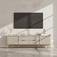 TV Cabinet with Drawers Contemporary Television Stand with Drawer Marble-Look Media Console with Drawer for Living Room, Apartment