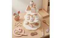 Tiered Dessert Stand Playset Pretend Tea-Time Dessert Set Printed for Children