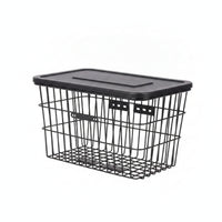 Black Front Bike Basket with Lid Rectangular Front Bike Basket with Cover Grid Sturdy for Errands