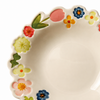 Classic Modern Curry Plate, Pasta Plate, Small Bowl, Ceramic, Floral Pattern, Microwave Safe