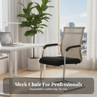 Minimalist Design Mesh Back Sled Base Armchair Heavy Duty Mesh Back Sled Chair Comfortable Armrests Office Furniture High-Density Foam Cushion for Students, Reception Guests, Visitors, Study Room