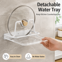 Wall-Mounted Pot Lid Holder, M-Shaped Carbon Steel Pan Lid Organiser with Drip Tray, Modern Minimalist Kitchen Lid Rack, Rustproof Single Slot Storage