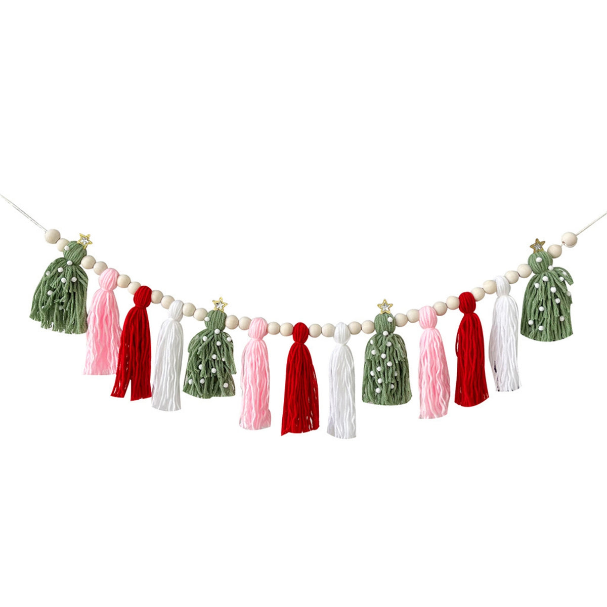 Tassel Garland Festive Banner with Wood Beads Wooden for Photo Backdrop, Nursery