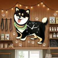 Swinging Tail Shiba Inu Clock Printed Numerals Decorative Dog Clock Glossy Face Home Decor Cute for Living Room, Pet Shop