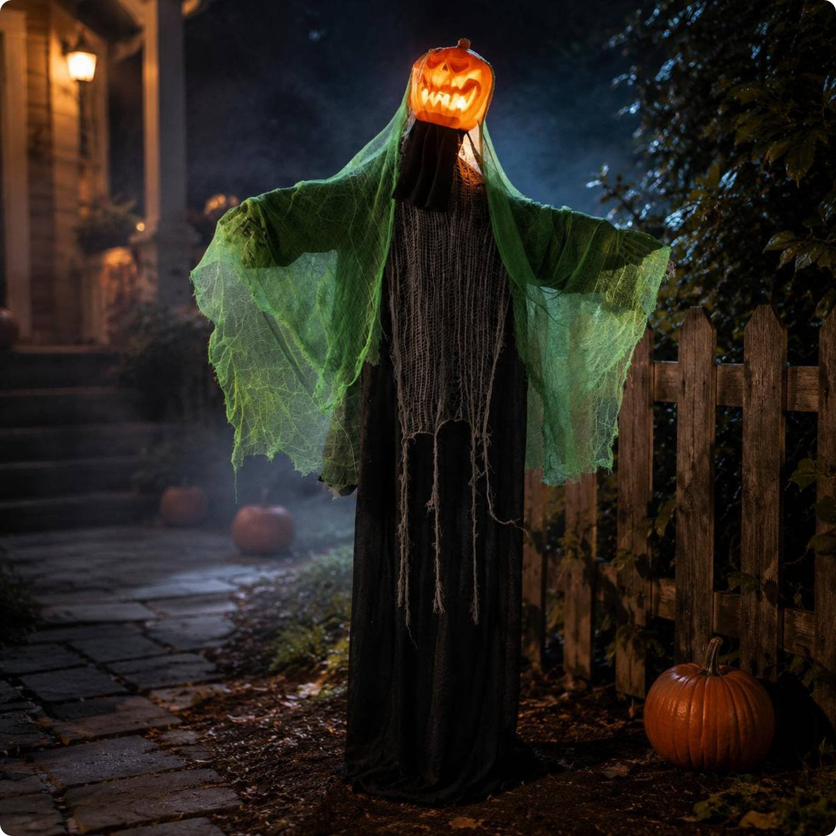 Sound-Activated Halloween Figure Motion Responder Illuminated Pumpkin Specter