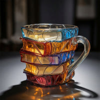 Stacked Book Mug Carved Book Stack Mug Faceted Decorative Cup for Readers, Librarians, Bookshelf, Study, Desk