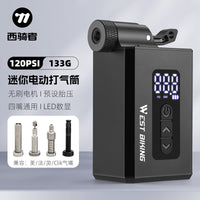 WEST BIKING Mini Electric Air Pump with Brushless Motor, 4 Nozzles, Aluminum Alloy