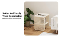 Nordic Design Two-Tier Woven-Panel Side Table Minimalist Aesthetic 2-Tier Table Japanese Aesthetic Nightstand Space-Saving for Apartment Dwellers, Homeowners, Bedroom, Small Areas, Guest Room, Entryway