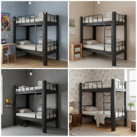 Metal Bunk Bed with Ladder Space-Saving Metal Bunk Bed Matte Black Furniture for Students, Kids, Dorm Rooms, Small Apartments
