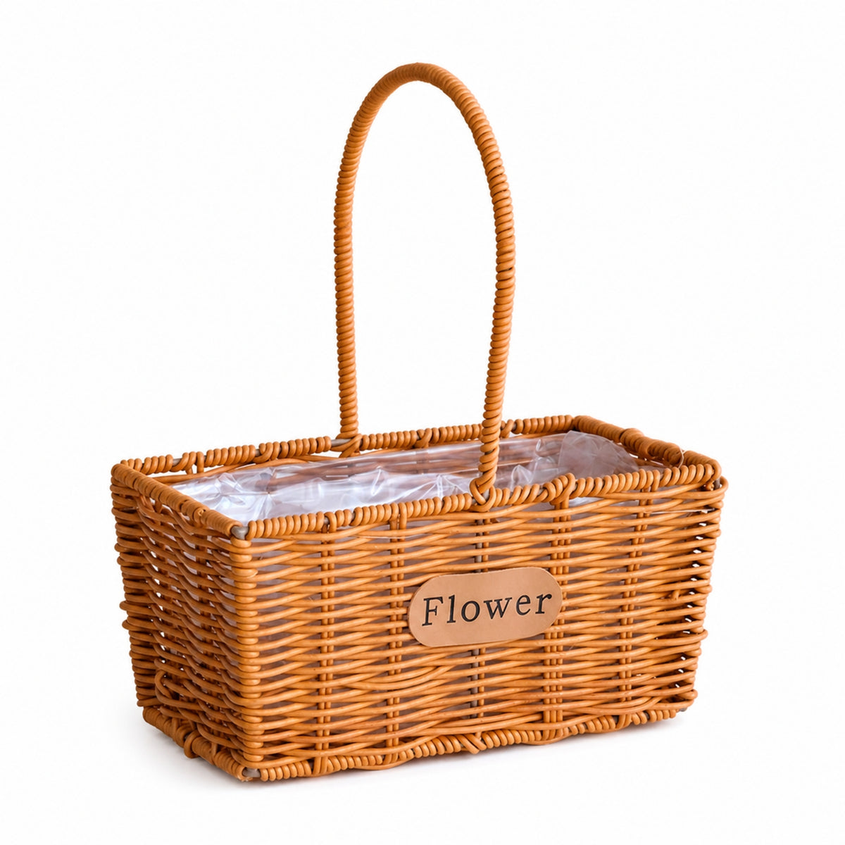 Rattan-Style Flower Basket with Plastic Liner Trapezoid Basket with Liner Clear Lightweight for Home Decor, Picnics