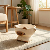 Glossy Cat Bowl with Pedestal Compact Ceramic Cat Bowl Stable Pet Feeder Dishes Sturdy for Cats, Small Dogs, Feeding Station, Kitchen