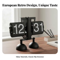 European Design Retro Flip Clock Decorative Accent Automatic Flip Clock Minimalist for Vintage Enthusiasts, Students, Desktop, Bedroom