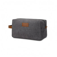 Leather Trim Canvas Toiletry Bag Zippered Waterproof Toiletry Bag Woven Texture
