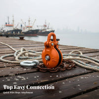 Rotating Hook Pulley Single Sheave Robust Metal Pulley Sturdy-duty Construction 360-degree Rotating Hook Prevents Rope Tangling Suitable for Rigging Vehicle Recovery Commercial Lifting Nautical Projects