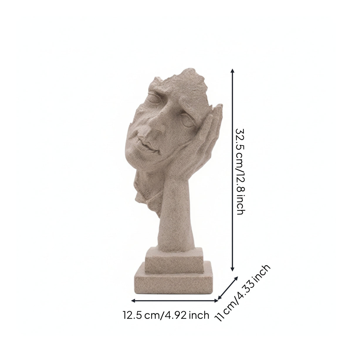 Human Head Bust Textured Sculpture with Base Stone-Look Statue Matte Bust Head Carved for Minimalists, Shelf, Desk