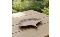 Ginkgo Leaf Tray Hand-Carved Leaf Shaped Tray Walnut Finish for Hosts, Tea Service, Tabletop Decor