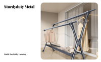 Sturdy and Long-Lasting Foldable Cross-Frame Clothes Horse Installationassembly-Installation-Ready Garment Rack Heavy Duty Laundry Equipment Large Capacity for Apartment Dwellers, Homemakers, Balcony, Indoors, Outdoors, Bedroom