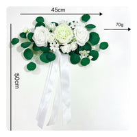 7 Pieces Wedding Car Flowers with Ribbons Romantic Wedding Car Decoration Ribbon Set Easy to Install for Brides, Chair Backs