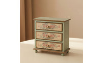 Tiny Hardwood Storage Drawers Vintage Tabletop Chest of Drawers Floral Desk Drawer Organizer for Collectors, Vanity, Bedside Table