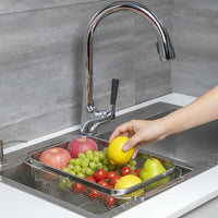 Retractable Draining Basket Kitchen Sink Drainer, 304 Stainless Steel Colander with Metal Handles, Vegetable Washing Basket for Food Processing