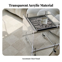 Transparent Design 2-Tier Rolling Trolley Mobile with casters 2-Tier Wheeled Organizer Space-Saving Bedside Table Multi-Functional for Young Adults, Office Workers, Living Room, Bedroom, Small areas, Dining Area