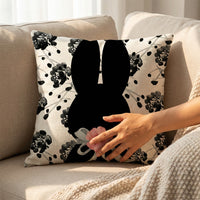 Bunny Throw Pillow Case Invisible Zipper Easter Pillow Cover Comfortable Linen Material Hare Illustration Cushion Cover for Families, Parents, Bedroom