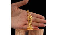 Brass Ksitigarbha Bodhisattva Statue Gold-Toned Ksitigarbha Figurine with Rod Miniature Statue with Lotus Base Tabletop for Buddhists, Practitioners, Home Altar, Meditation Room, Shrine