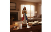 Altar Decoration Sacred Heart Jesus Statue Hand Painted Resin Jesus Figurine Detailed Craftsmanship Sacred Heart Statue Long Lasting for Catholics, Christians, Prayer Room, Church