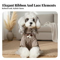 Bow Tie Dog Shirt Bowtie Knit Pet Clothes with Bow Lace Trim Puppy Knitwear for Pups, Autumn, Daily Wear, Outdoor Walks