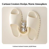 Wall-Mounted Slipper Rack Drill Installation Bear-Themed Shoe Holder Draining Design Storage Solution for Families, Washroom, Restroom, Entryway