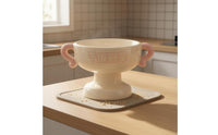 Glossy Elevated Pet Bowl Cream-Colored Pedestal Pet Bowl Loop Handles Whisker Friendly Cat Feeder Smooth