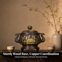 Lidded Copper Scent Burner Raised Base Mythical Bird Scent Burner Side Handles