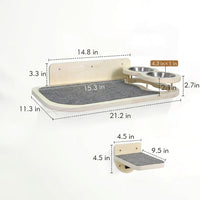 Cat Hammock and Shelf with Feeder, Wall-Mounted Wood Bed for Indoor Cats, Minimalist Style Single-Piece Climbing Sleeping Station