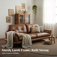 3-Seater Straight Sofa Oil Finish Finish Deep-Seat Settee Feather Filled Living Room Furniture for Home Dwellers, Apartment Dwellers, Lounge Area