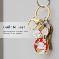 Japanese Lucky Cat Keychain Alloy Enamel Maneki-Neko Charm for Bags and Gifts