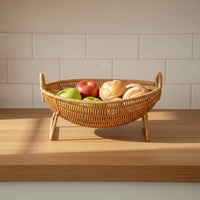 Handwoven Woven Basket Tray Natural Look Rattan Design Basket Long-Lasting Household Storage for Kitchen, Dining Table, Living Room