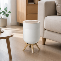 9L Round Bathroom Trash Can, Wood-Look Waste Bin with Push Lid, for Office and Bedroom