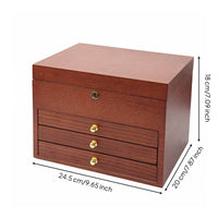 Rosewood Grain Wooden Jewelry Box Lock and Key Lockable Jewelry Box Gold-Tone Pulls Home Storage Hinged Lid