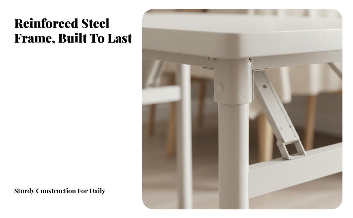 Multipurpose Foldable Dining Table Easy Assembly Small Space Dining Table Thick Desktop Rectangular Portable Desk Sturdy Steel Frame for Apartment Dwellers, Families, Home Office Workers, Dorm Room, Kitchen, Bedroom