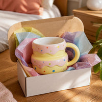 Cute Birthday Cake Ceramic Mug with Lid and Spoon, Gift for Girls and Friends