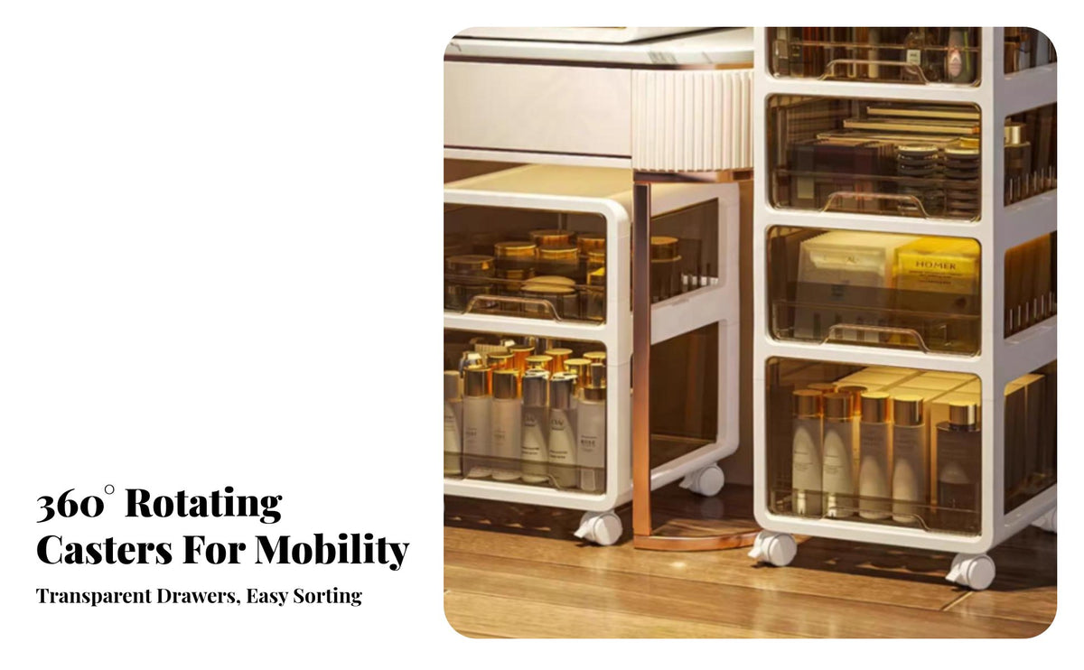 Rolling Makeup Organizer with Drawers Large Capacity Multi-Tier Rolling Cart Mobile Design Cosmetic Organizer for Women, Vanity Area, Dressing Room