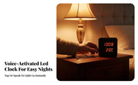 Multi-Function LED Digital Alarm Clock Adjustable Brightness Digital Wood Clock Temperature Display for Seniors, Bedroom, Bedside, Dorm Room